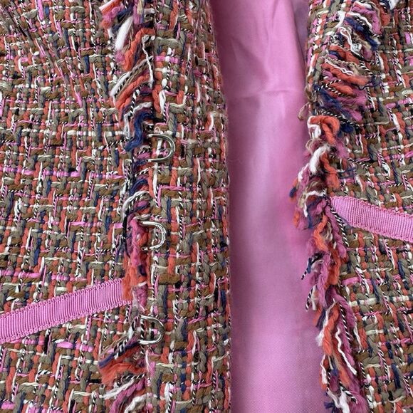 Lane Bryant 24 Pink Tweed Fringe Blazer Jacket Lined NWT Multicolor Career - Picture 6 of 11